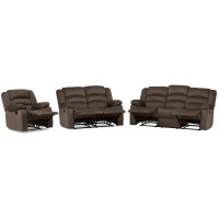 Baxton Studio 98240-Brown 3PC Set Microsuede Sofa Loveseat and Chair Set with 5 Recliners Living room Set